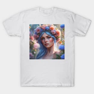 Stylish Woman in Nature with Flower, Fashion, and Elegance T-Shirt